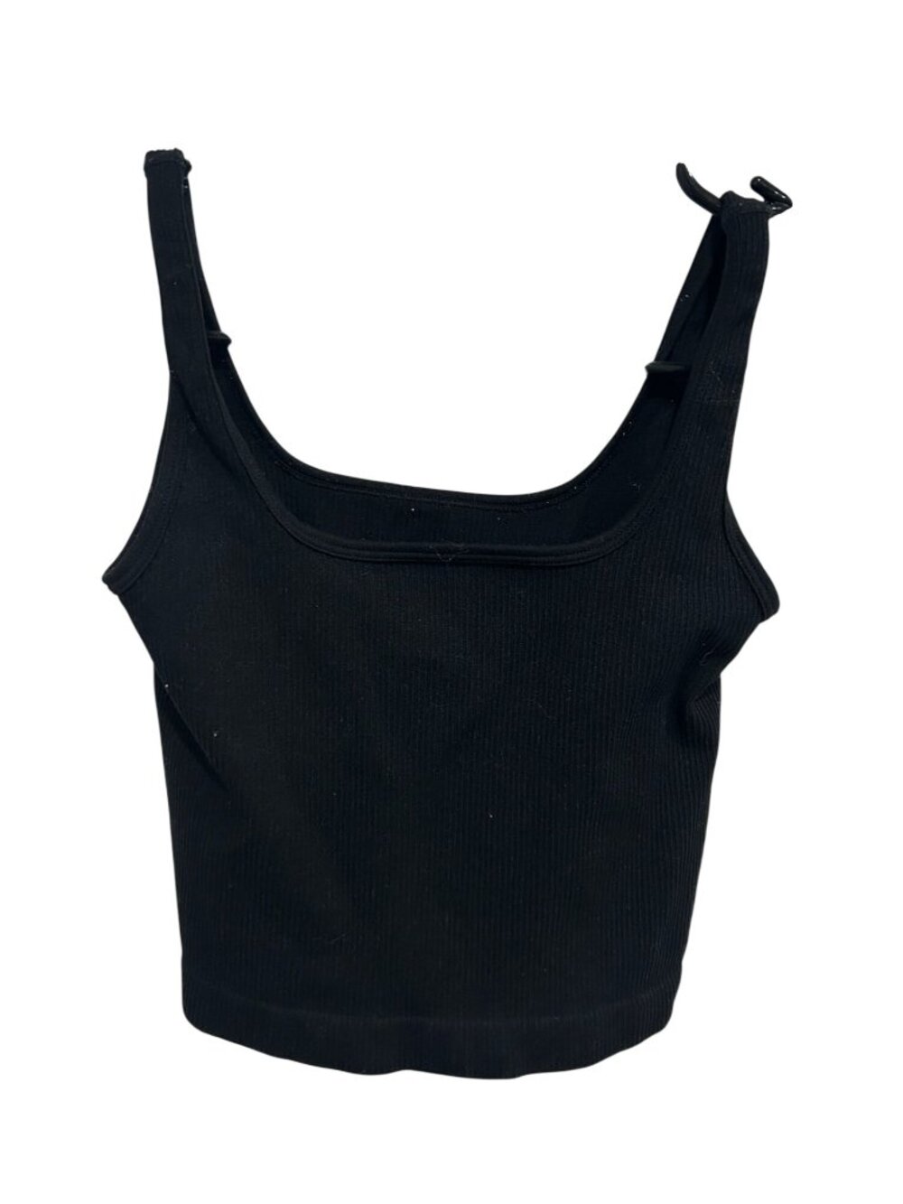 OQQ Small Black Ribbed Crop Tank Top Wide Straps Nylon Blend Minimalist EGirl